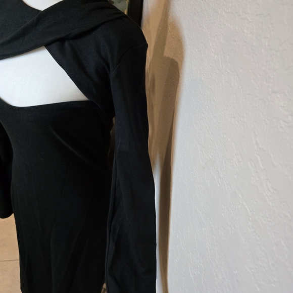 Halston Heritage Shirred Keyhole Black Mini Dress cocktail elegance Size 10 - Picture 3 of 9